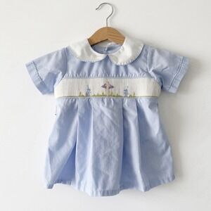 Remember Nguyen Peter Pan Collar Smocked Shirt Cross Easter Bunnies Church Sz 2T